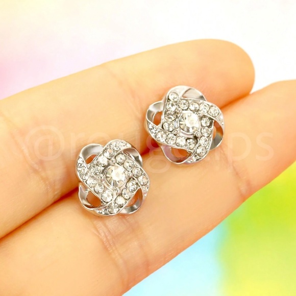 Silver Color Stud Earrings Faux Gem Stones - Picture 4 of 7